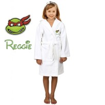 Green Turtle Cartoon Design & Custom Name Embroidery on Kids Hooded Bathrobe